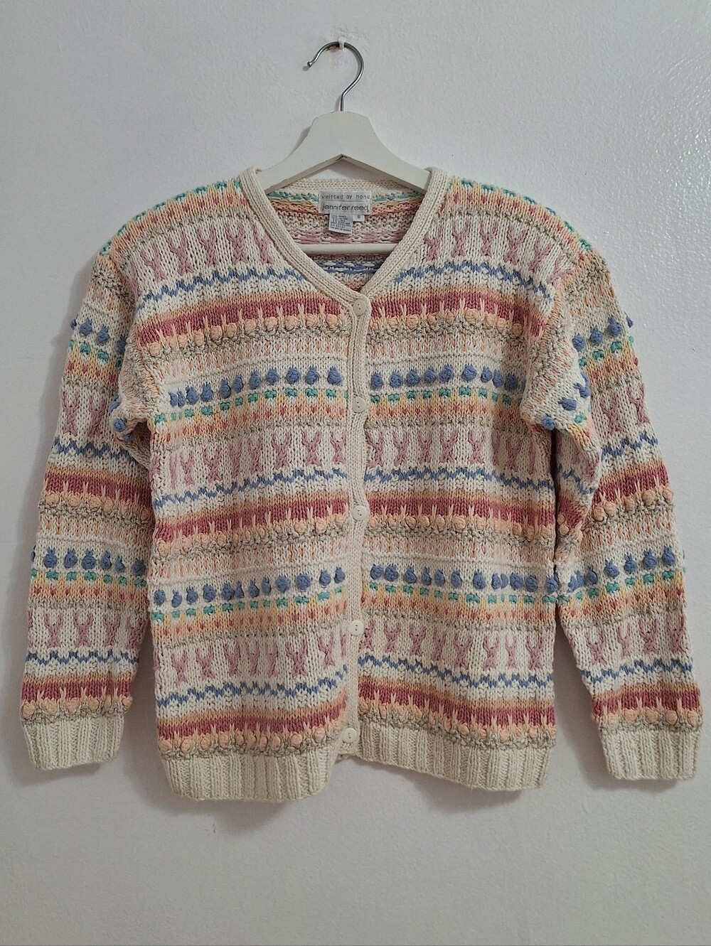 NWOT Jennifer Reed Cream Multicolor Knit Button-Front Cardigan - Women's